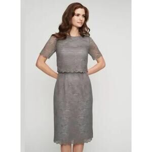 Long Tall Sally Gray Lace Tiered Short Sleeve Cocktail Party Dress Size 10